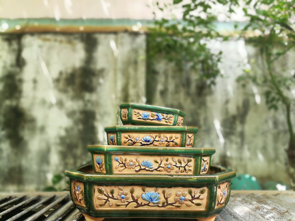 Chậu bonsai chữ nhật, bộ 4