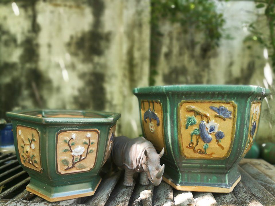 Chậu bonsai lục giác, giả cổ, bộ 2