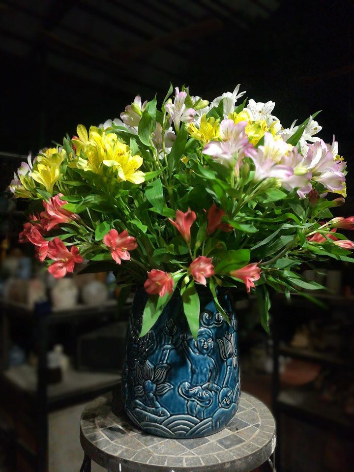 Thạp gốm tắm sen Hiên Vân, H30 cm