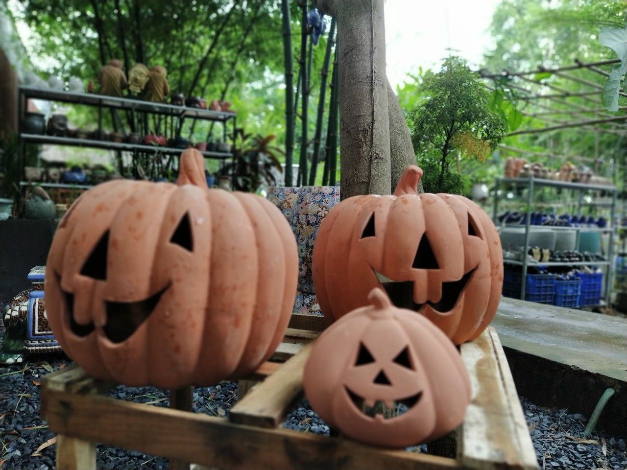 Tượng bí tròn lớn trang trí Halloween, R30xC30 cm