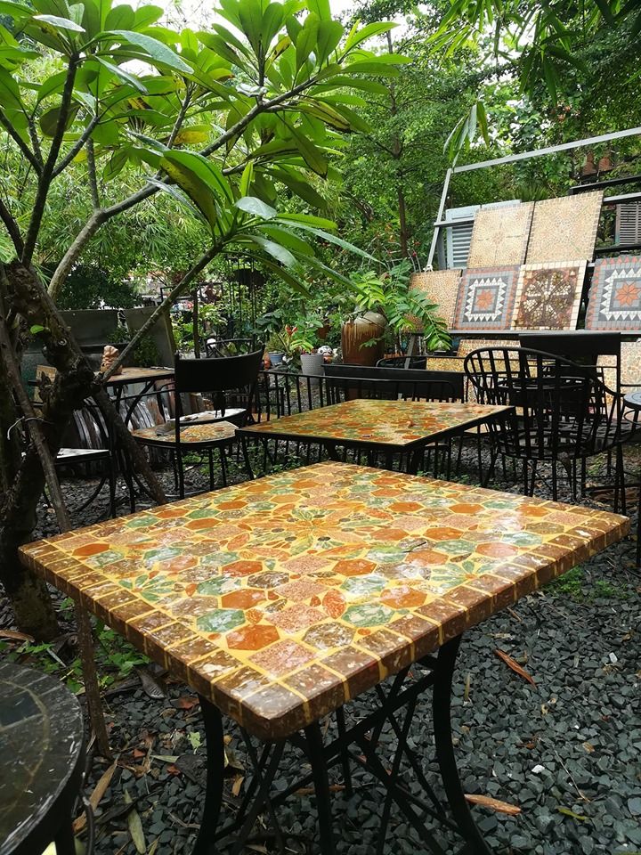 Mosaic cổ điển, bàn gốm vuông, R70cm