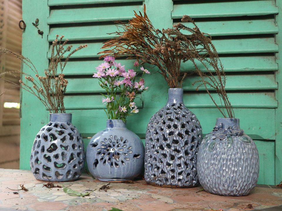 Bình lọng men xanh dương nhạt, H20cm