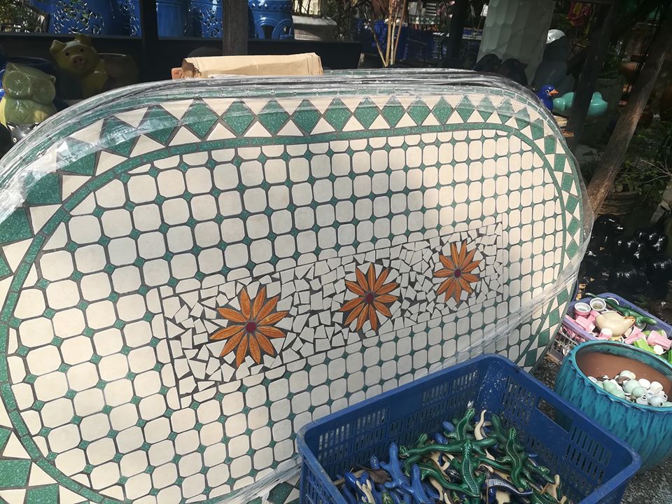 Mosaic hiện đại, bàn gốm oval, D160 x R90 cm