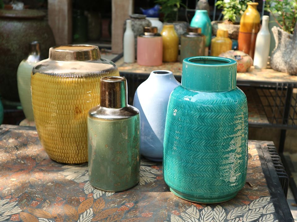 Bình cắm hoa xương cá xanh lá, H32 cm