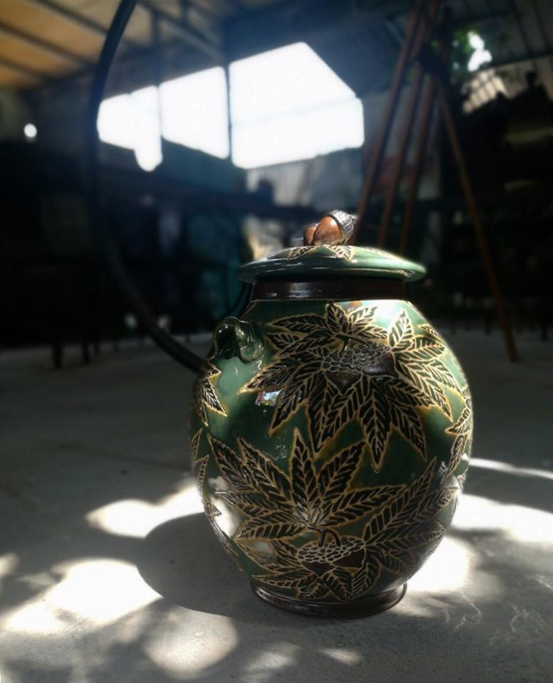 Bình vuốt tay dáng sồi, họa tiết Cây sồi mùa đông, C25 x R18cm