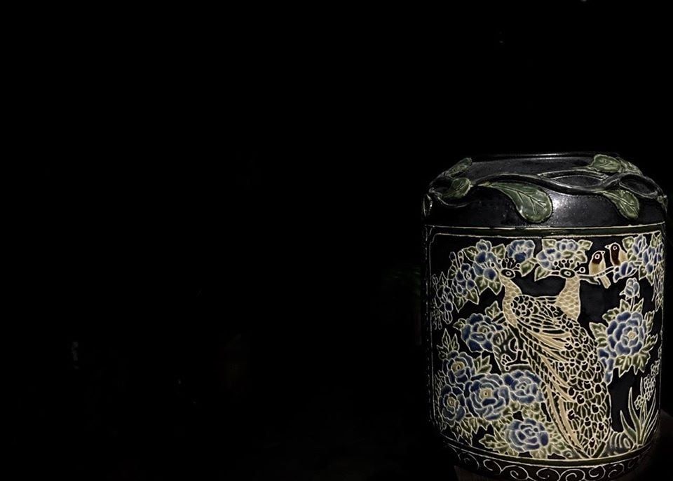 Bình vuốt tay, họa tiết Khổng tước họa đôi, C25 x R12cm