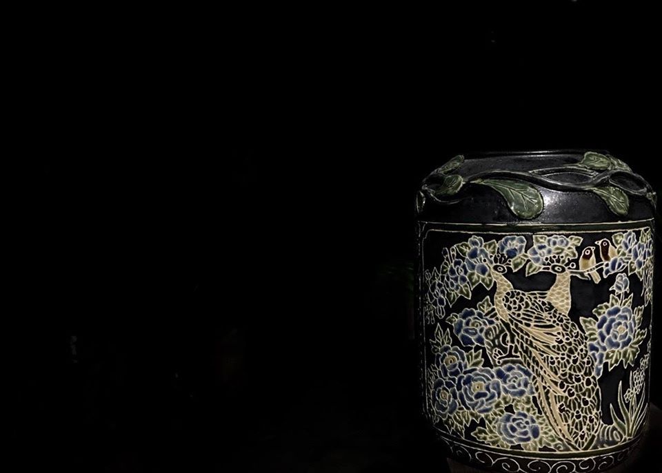Bình vuốt tay, họa tiết Khổng tước họa đôi, C25 x R12cm