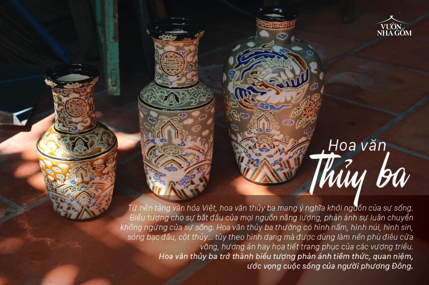 Bình vuốt tay, hoa văn Thủy ba, H25 | H30cm