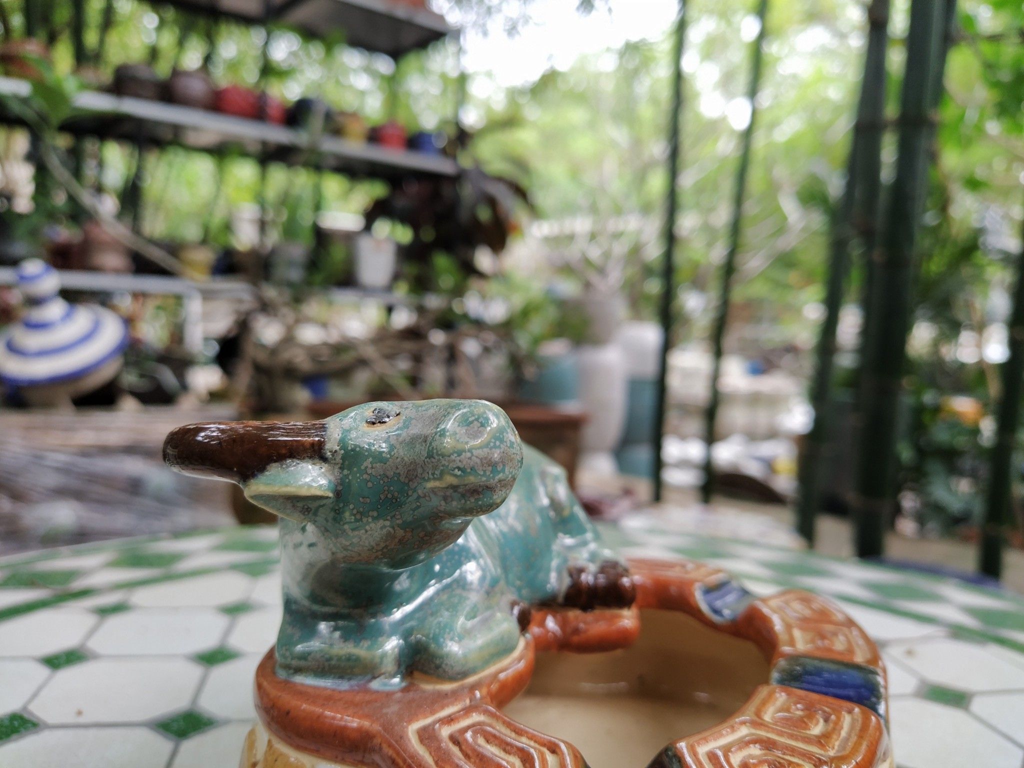 Tượng Trâu gạt tàn xanh đồng, gốm mỹ nghệ Nam bộ, D16xR13xC10 cm