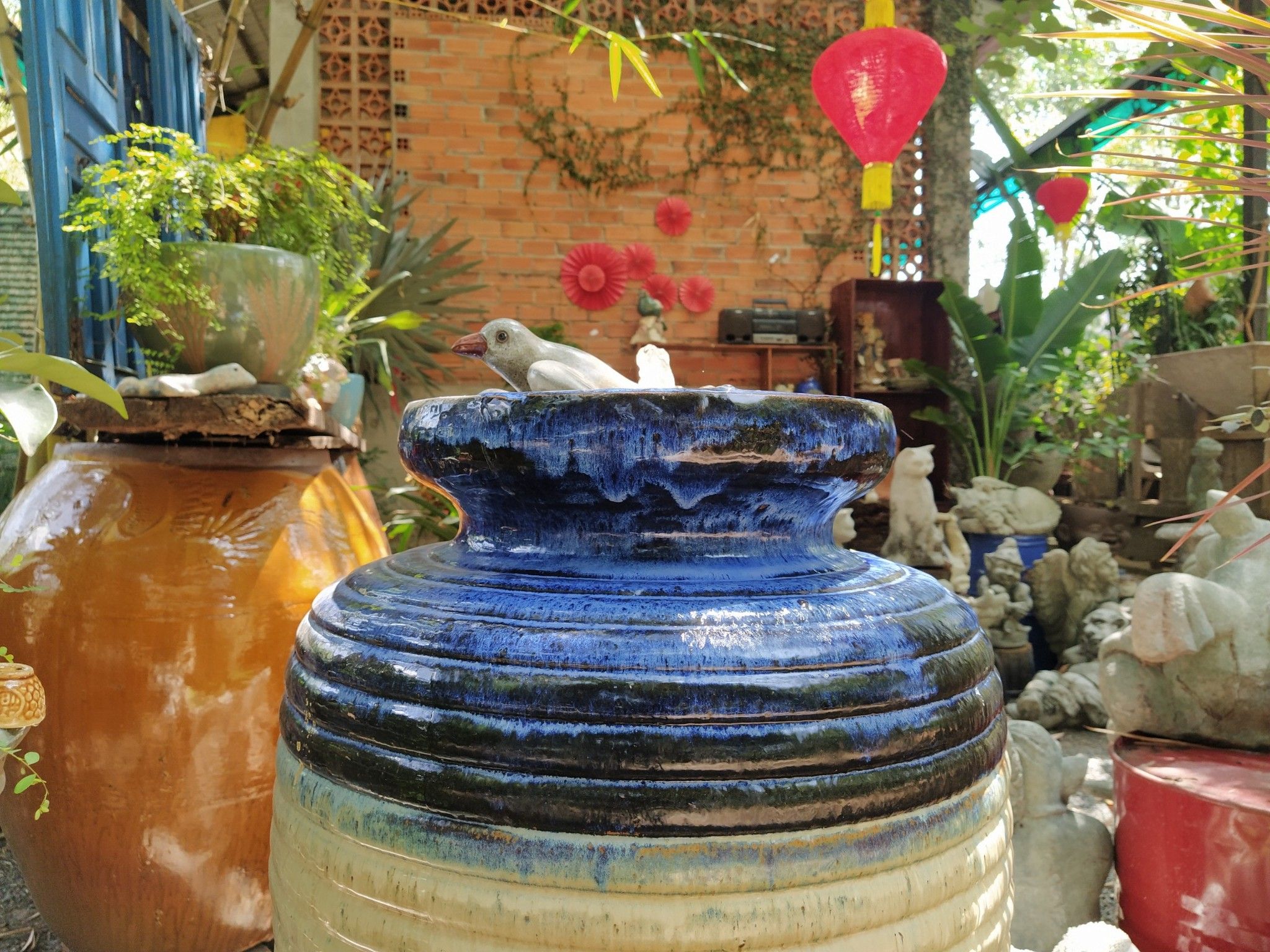 Chóe nước gân xanh men chảy, H75cm