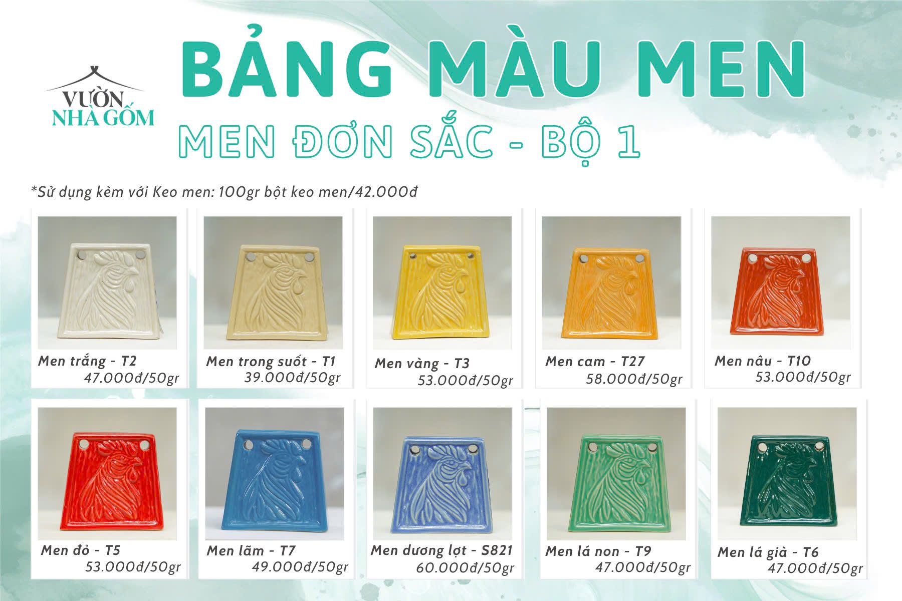 MEN, BỘ MÀU ĐƠN SẮC, MEN PHỦ GỐM