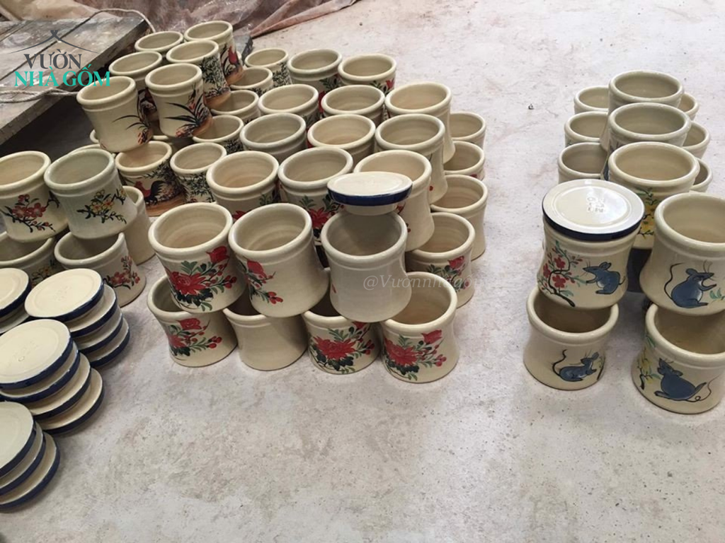 Ống đũa cắm nến, gốm vuốt tay, họa tiết vẽ tay thủ công