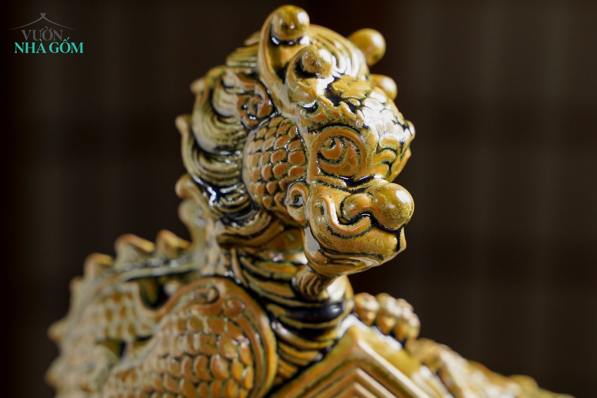 Tượng Rồng Thủ Biên, Men Thạch Bông, Gốm Thủ Biên, Quà tặng cao cấp xuân Giáp Thìn phiên bản giới hạn, C21cm x R19cm