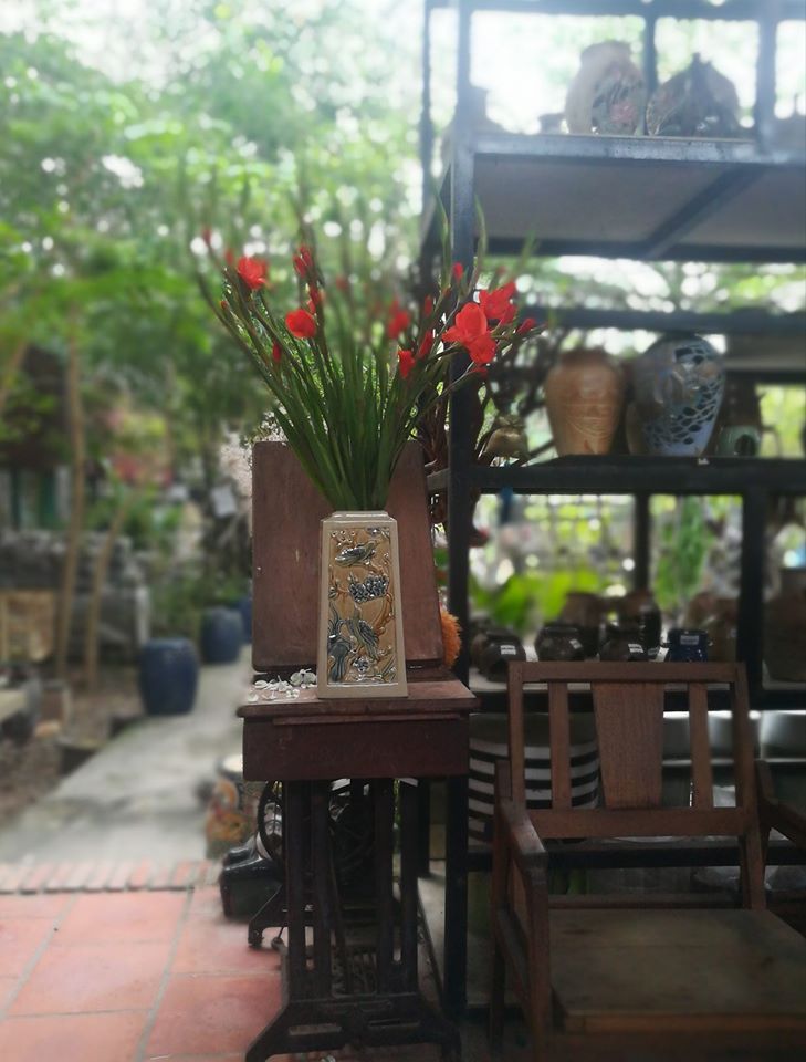 Bình vuông họa tiết đôi chim, gốm Hiên Vân, H30 cm