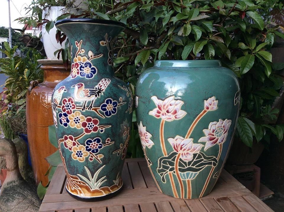 Bình mai điểu xanh đồng, C40 x R20cm