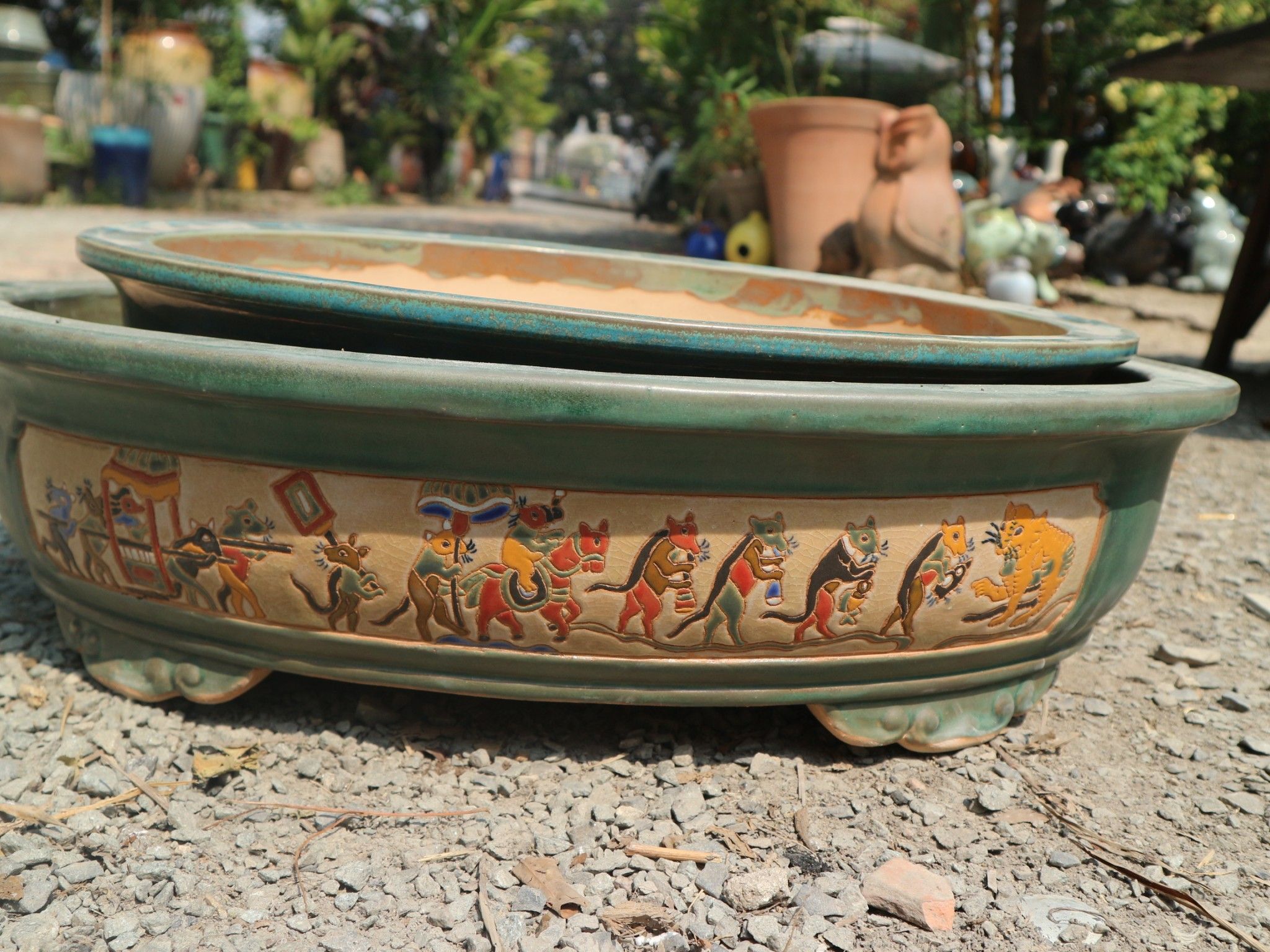 Chậu bonsai Lá, Oval Đám cưới chuột, bộ 2- 0102c3o034