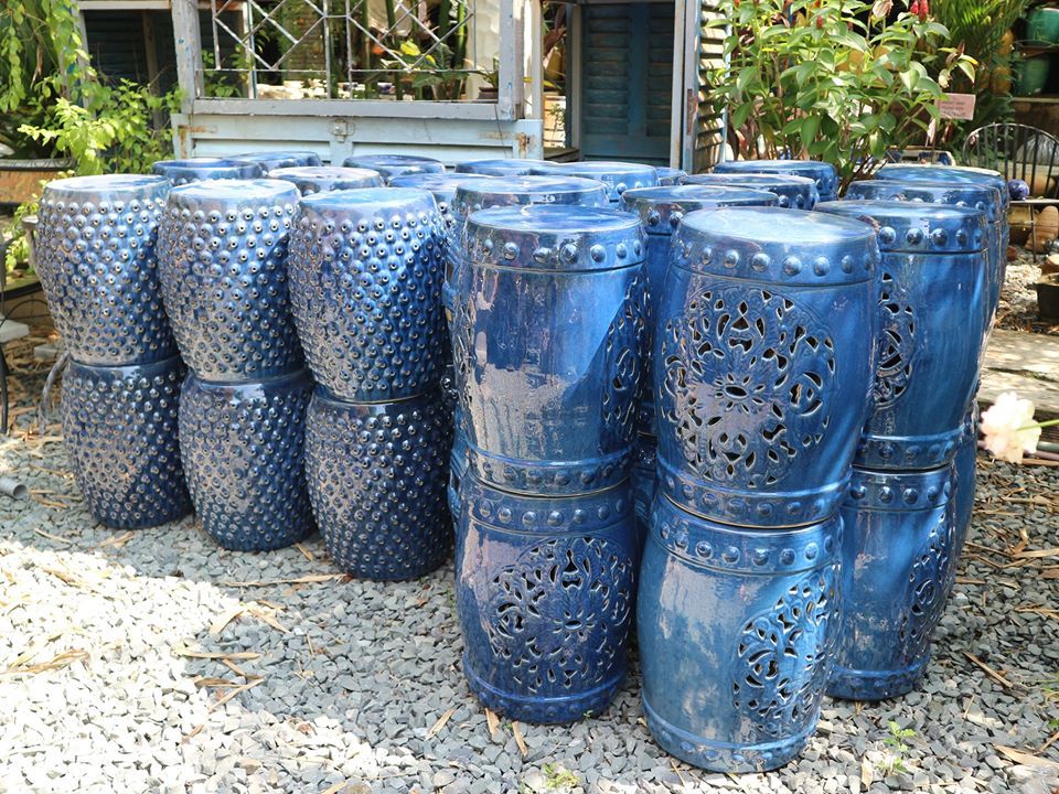 Đôn men xanh cobalt, C45 x R30cm- 0405h3a032
