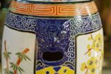  Đôn trống tròn họa tiết Hoa Bốn Mùa, Đôn Tứ Quý, màu xanh cobalt, gốm mỹ nghệ Nam Bộ, C45 x R35cm 