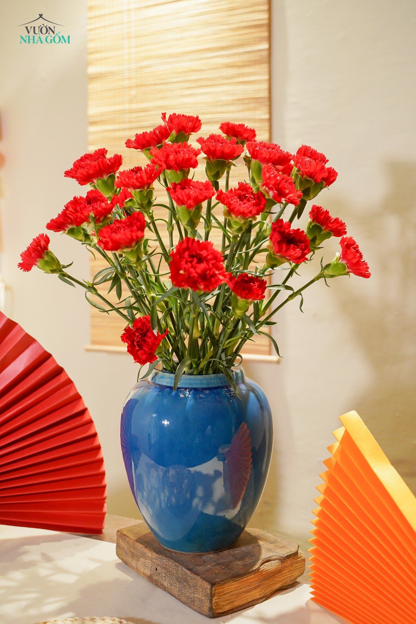 Bình bầu xanh dương, bình cắm hoa gốm Nam Bộ, H30cm- SP001368