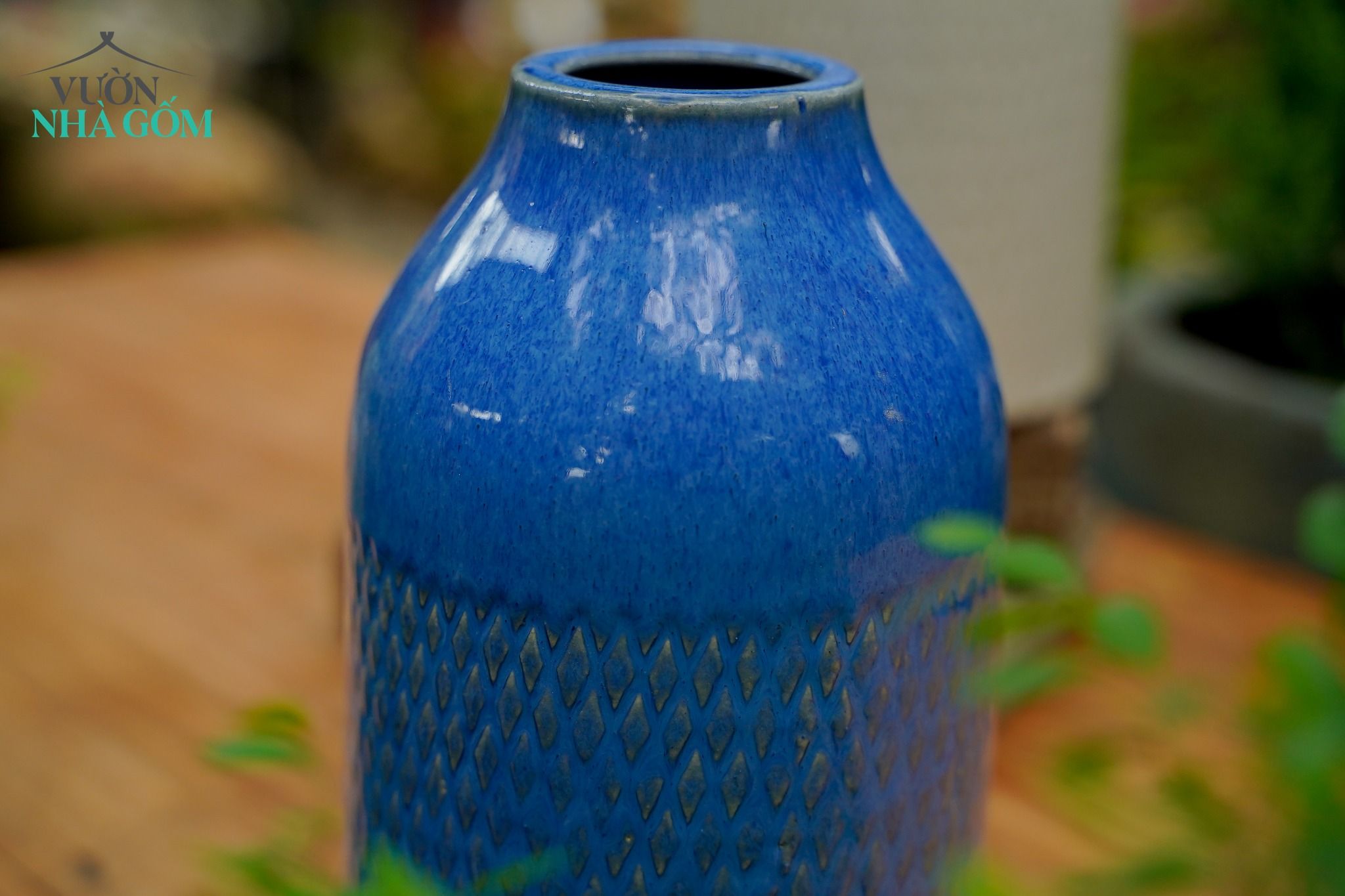 Bình sọc ca rô cổ nhỏ men tiêu, xanh dương C23xR13xM5 (cái) - SP002044, SP002043