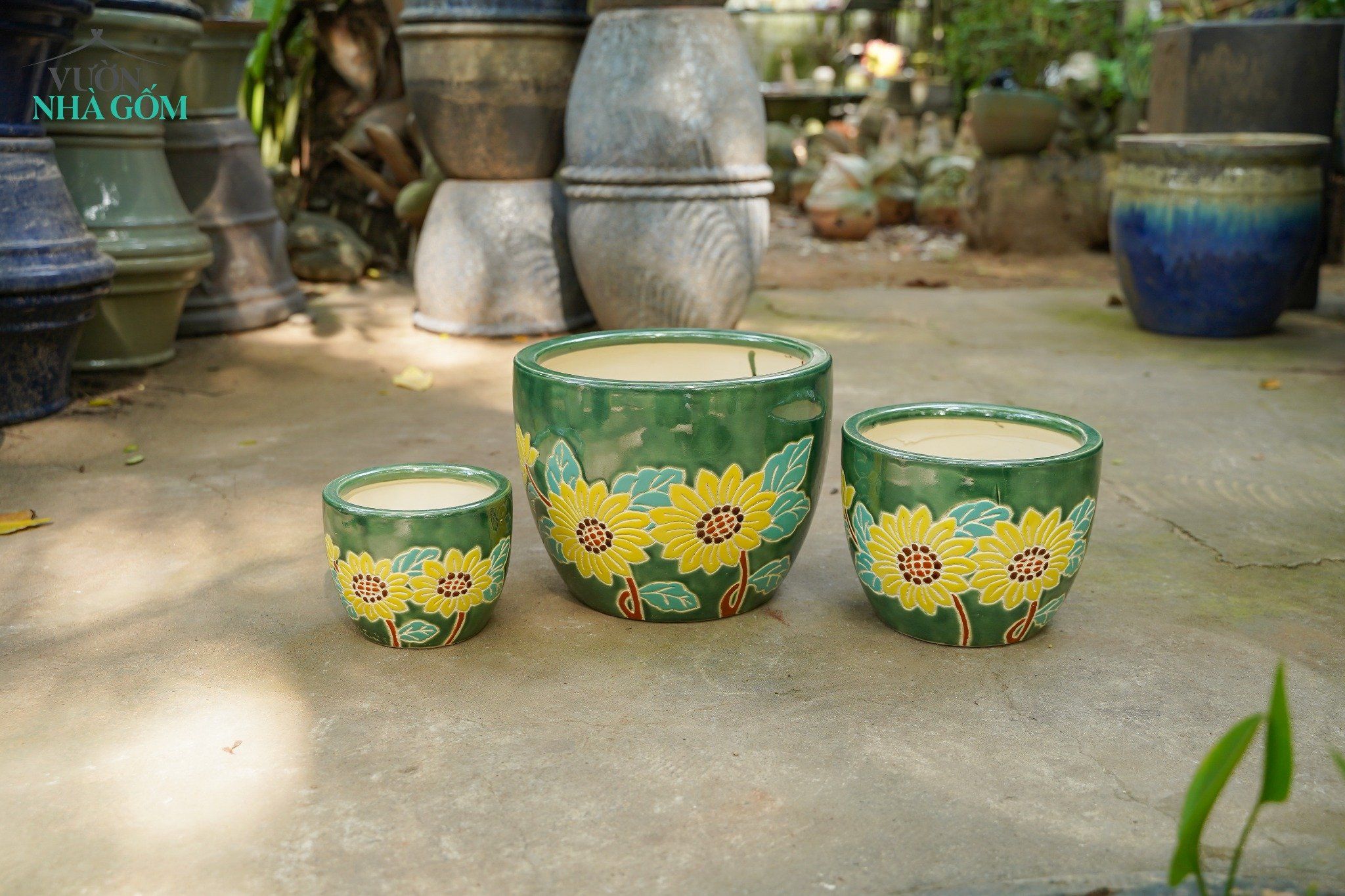 Chậu men dày chắc, đề tài Mùa Xuân, Tết Giáp Thìn, bộ 3 chậu trồng cây