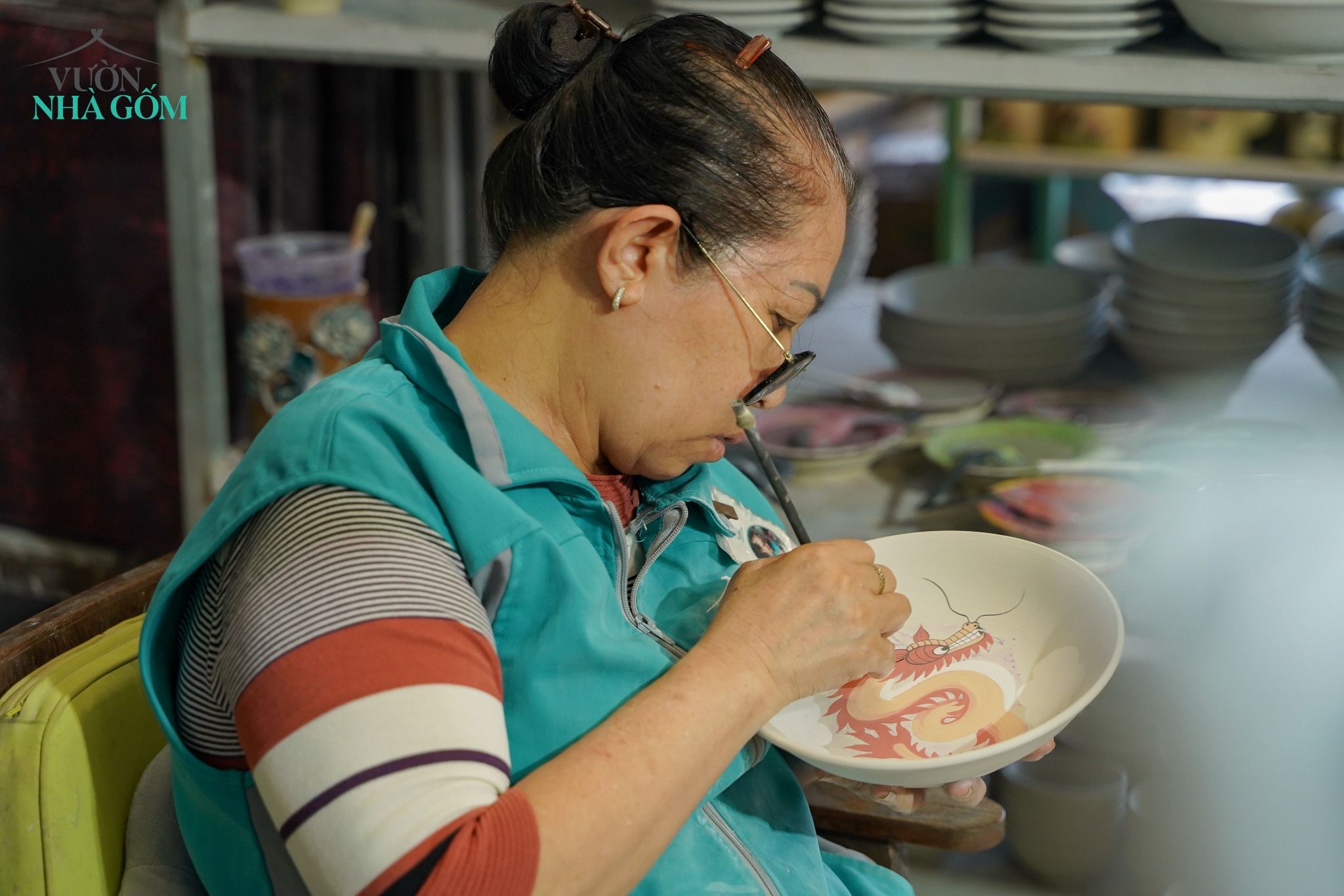 Bộ sưu tập Dĩa 12 Con Giáp phiên bản Giáp Thìn, vẽ tay dân gian, thủ công, quà tặng năm mới, gốm Thủ Biên