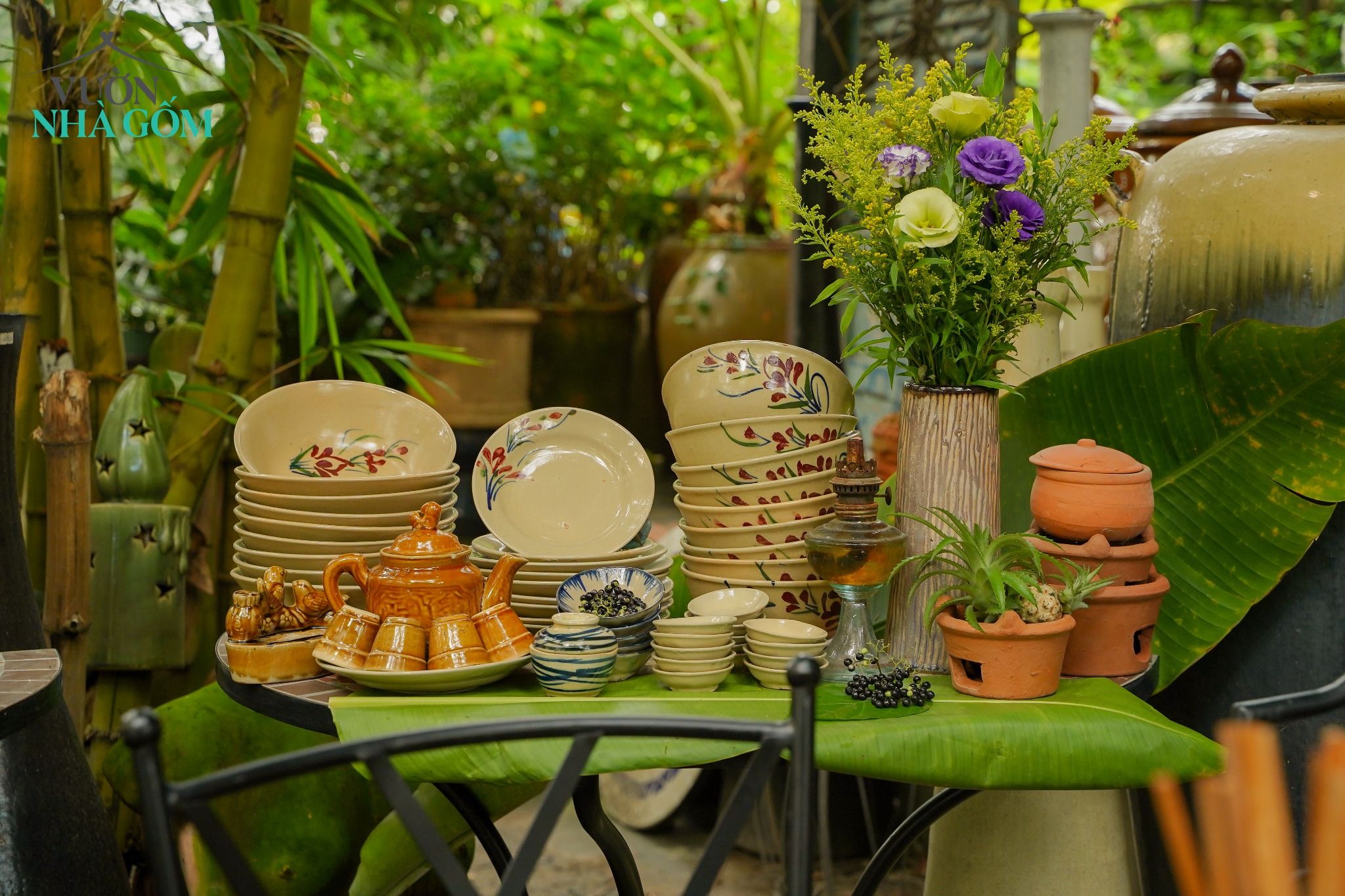 Tô tượng vẽ họa tiết hoa tím, tô đựng canh, bún, chén bát Lái Thiêu, R20 x C7 cm