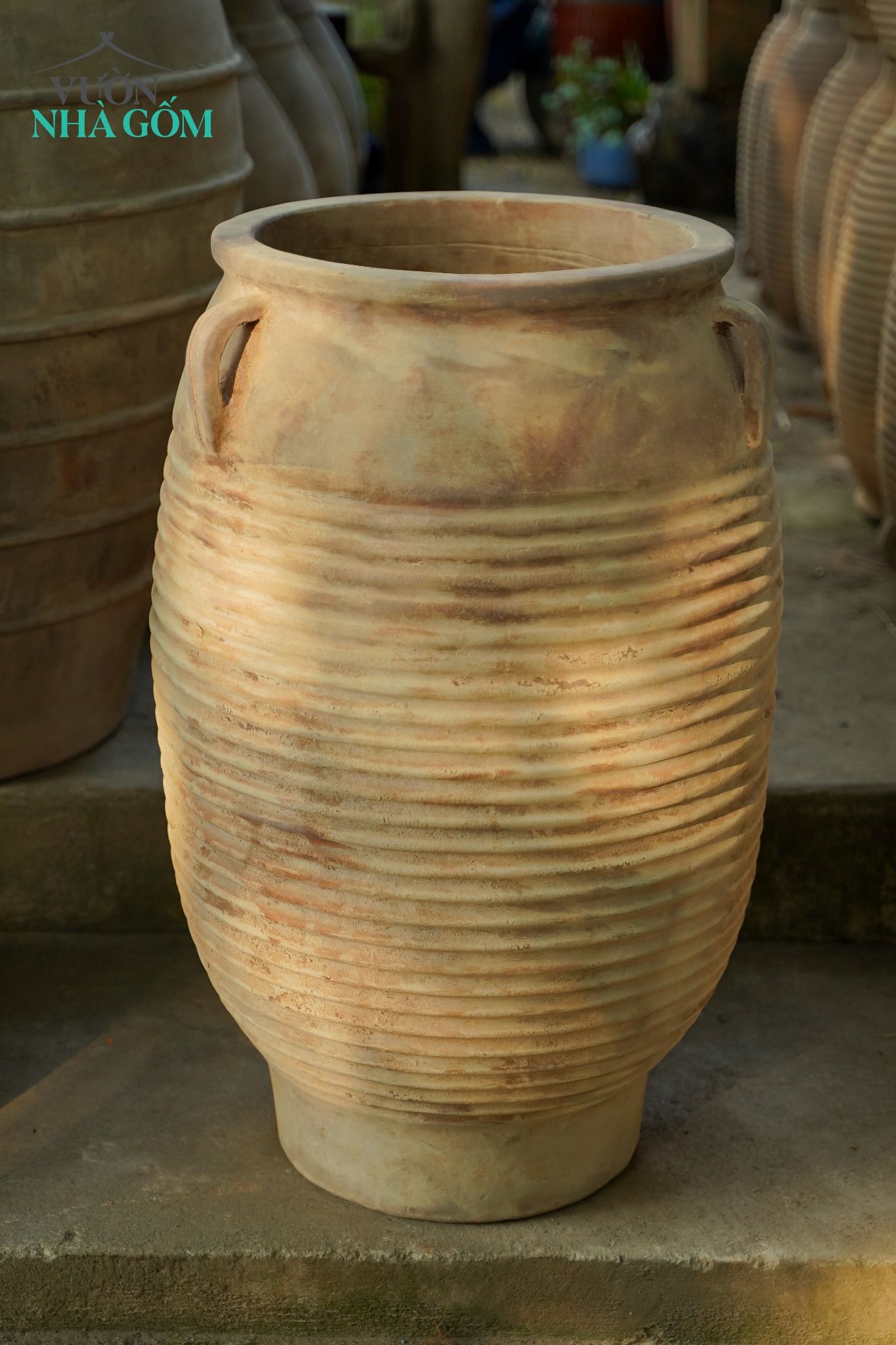 Lu gân 3 quai nhỏ, gốm đất nung lò trấu, R40xC59 cm