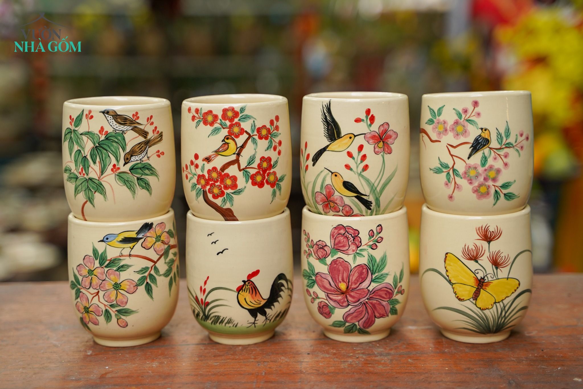 Ly vẽ thủ công - BST Sắc Hoa Mùa Nhớ, gốm Thủ Biên, gốm Lái Thiêu, R9xC10 cm