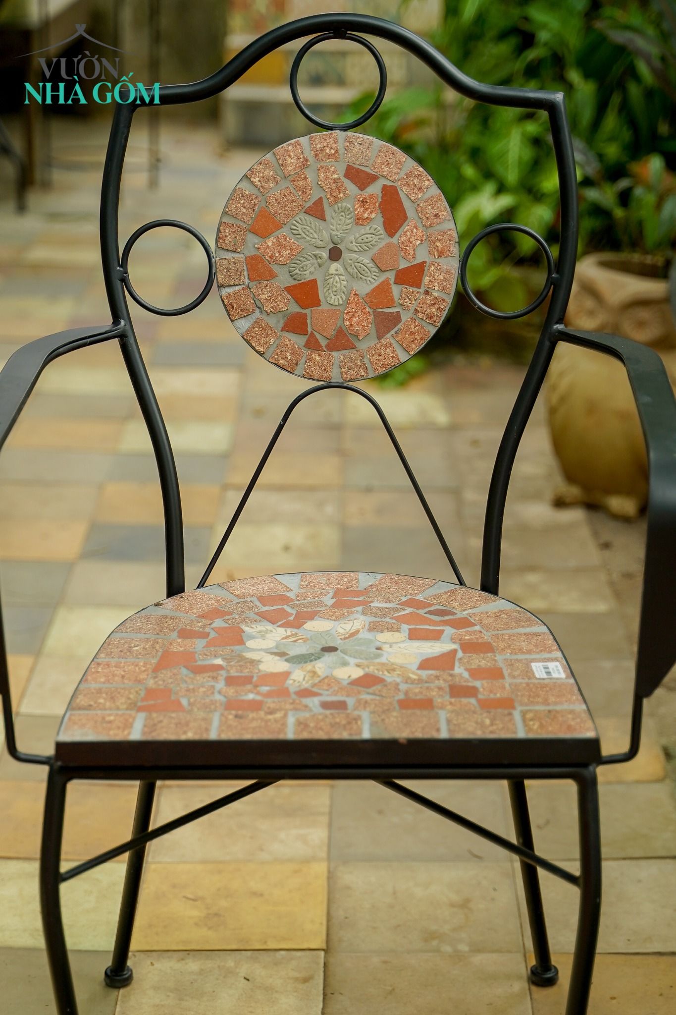 Mosaic hiện đại, ghế ghép gốm có lưng gạch cam, C46xD58xR42cm