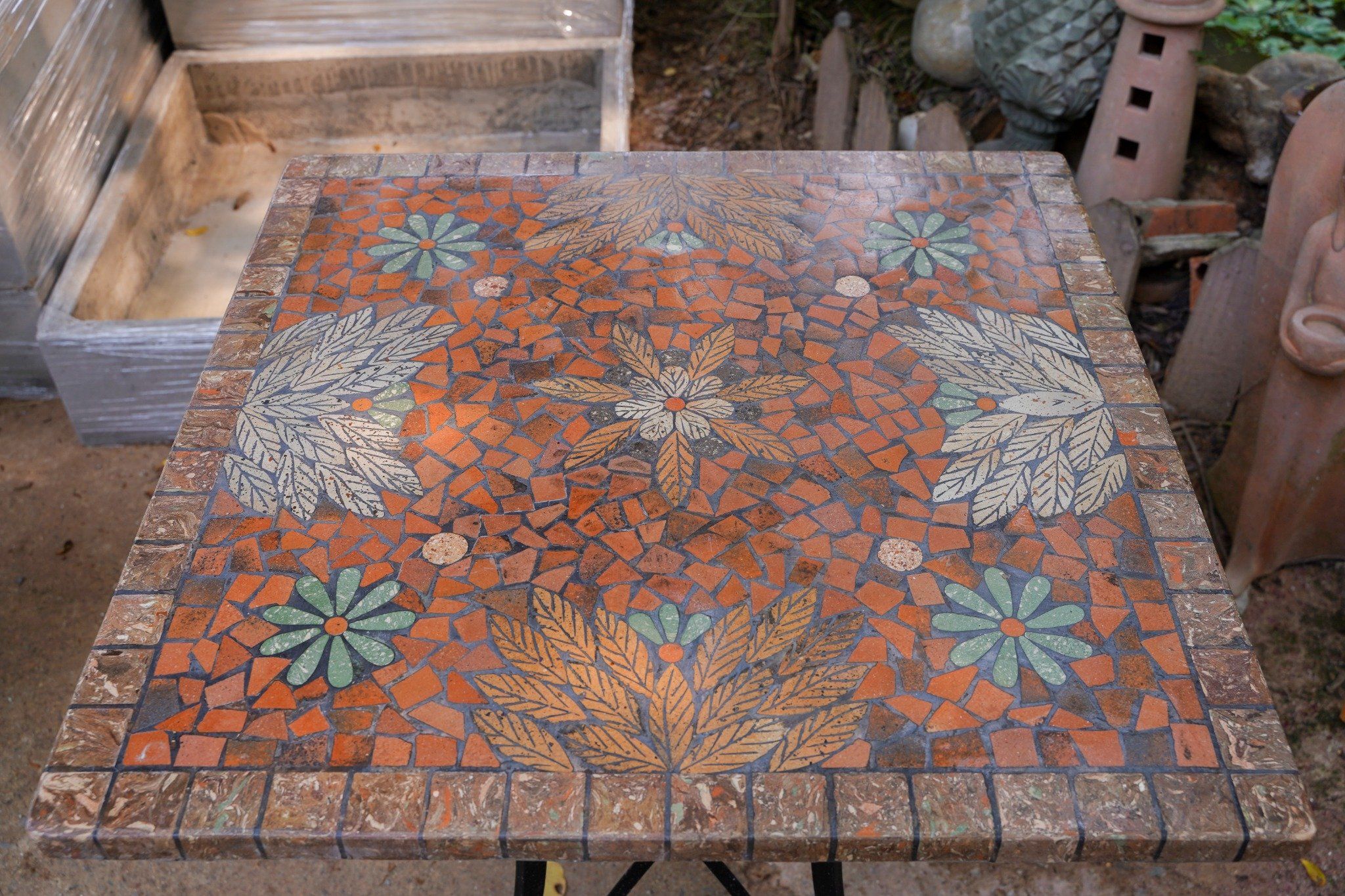  Mosaic cổ điển, bàn ghép gốm cổ điển họa tiết sáng, bàn vuông, D70cm 