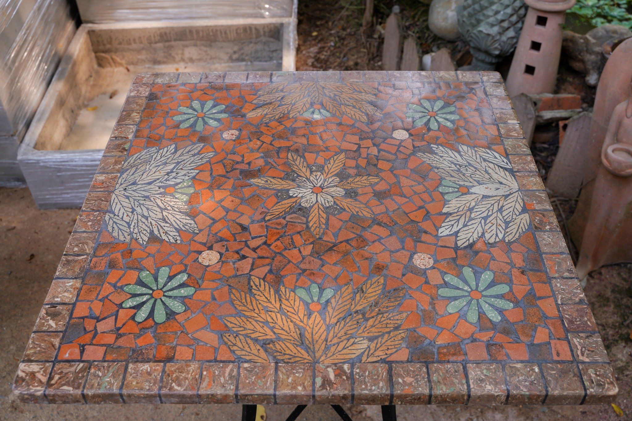 Mosaic cổ điển, bàn ghép gốm cổ điển họa tiết sáng, bàn vuông, D70cm