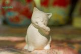  Bộ tượng Mèo Tam Không vui vẻ, 3 màu mocha - xanh dương - trắng, Gốm Thủ Biên, C11cm x R7cm 