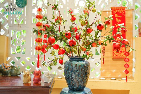  Ché Dây xanh,  bình cắm hoa gốm Nam Bộ, H30cm 