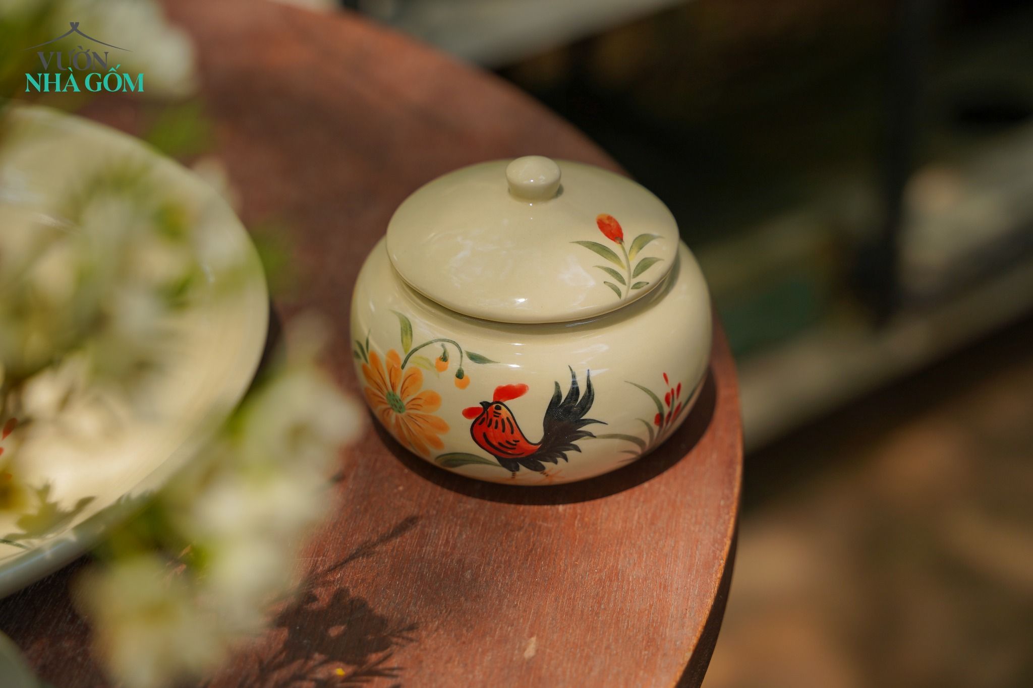 Hũ gốm, hũ mứt vẽ gà thủ công truyền thống, gốm Thủ Biên Nam Bộ, gốm Lái Thiêu, C9xR8cm
