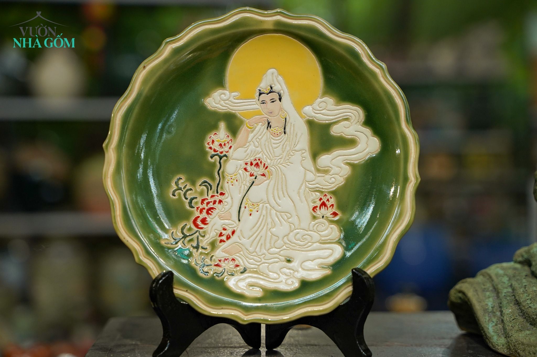 Dĩa gốm thủ công mỹ nghệ, gốm Thủ Biên, quà tặng, sưu tầm, R20cm