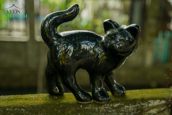 Mèo gốm sành điệu, gốm Nam Bộ, C20 x D28 cm 