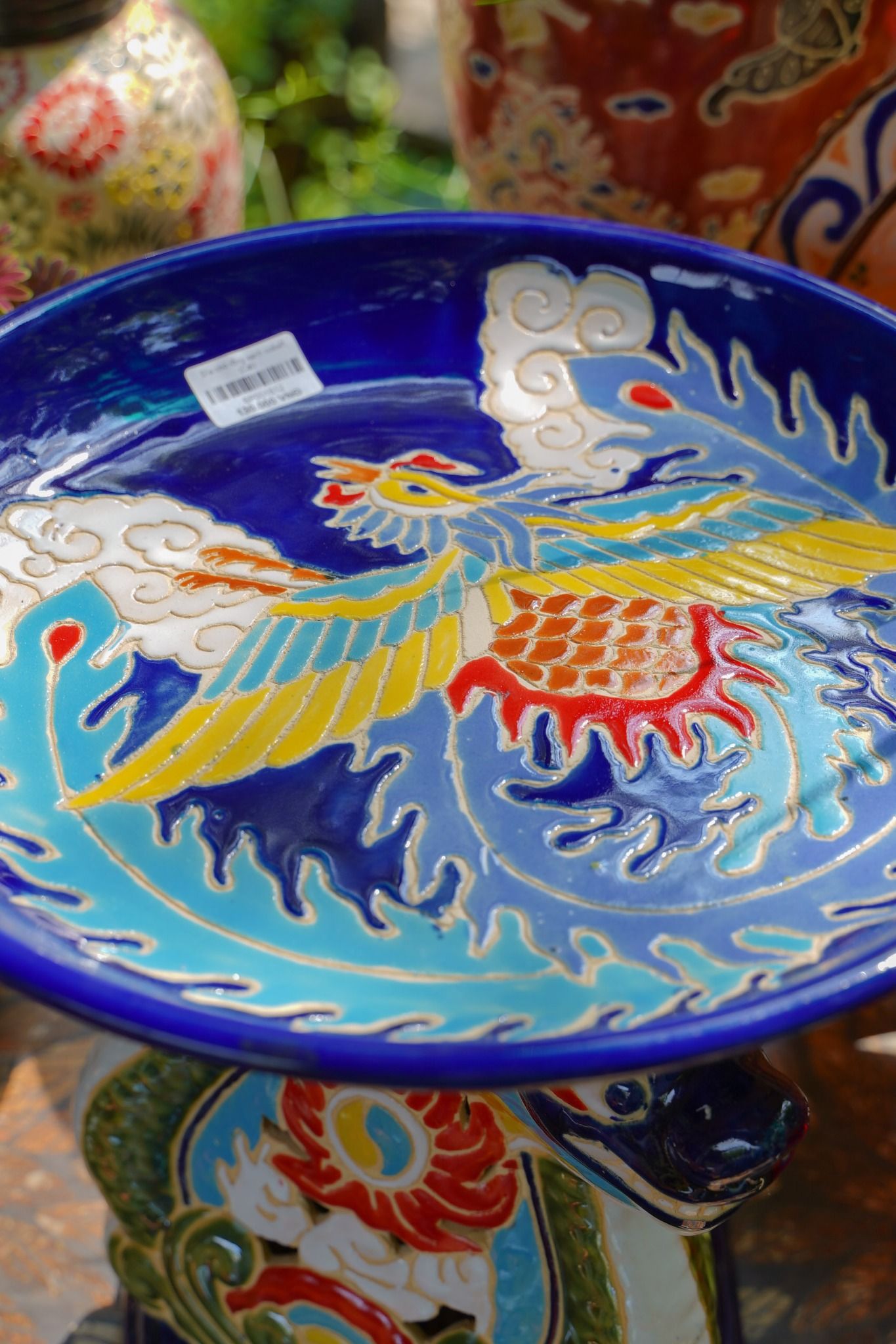 Chò rồng và dĩa để trái cây, xanh dương, gốm Nam Bộ, sản phẩm truyền thống Tết Ất Tỵ, H30cm