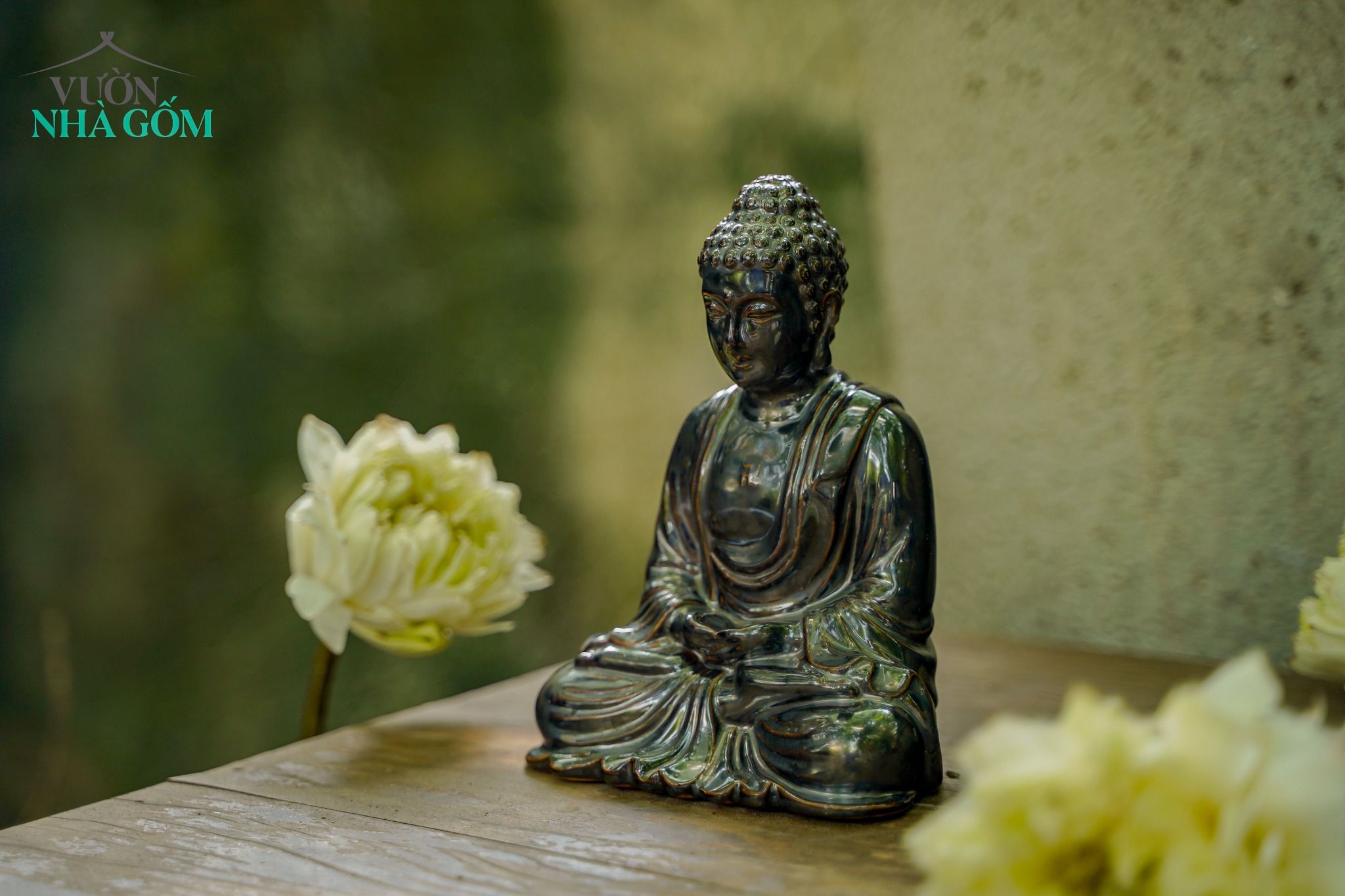 Tượng Phật A Di Đà, xưởng gốm Thủ Biên tạo hình và sáng tác, C18 x R14 cm