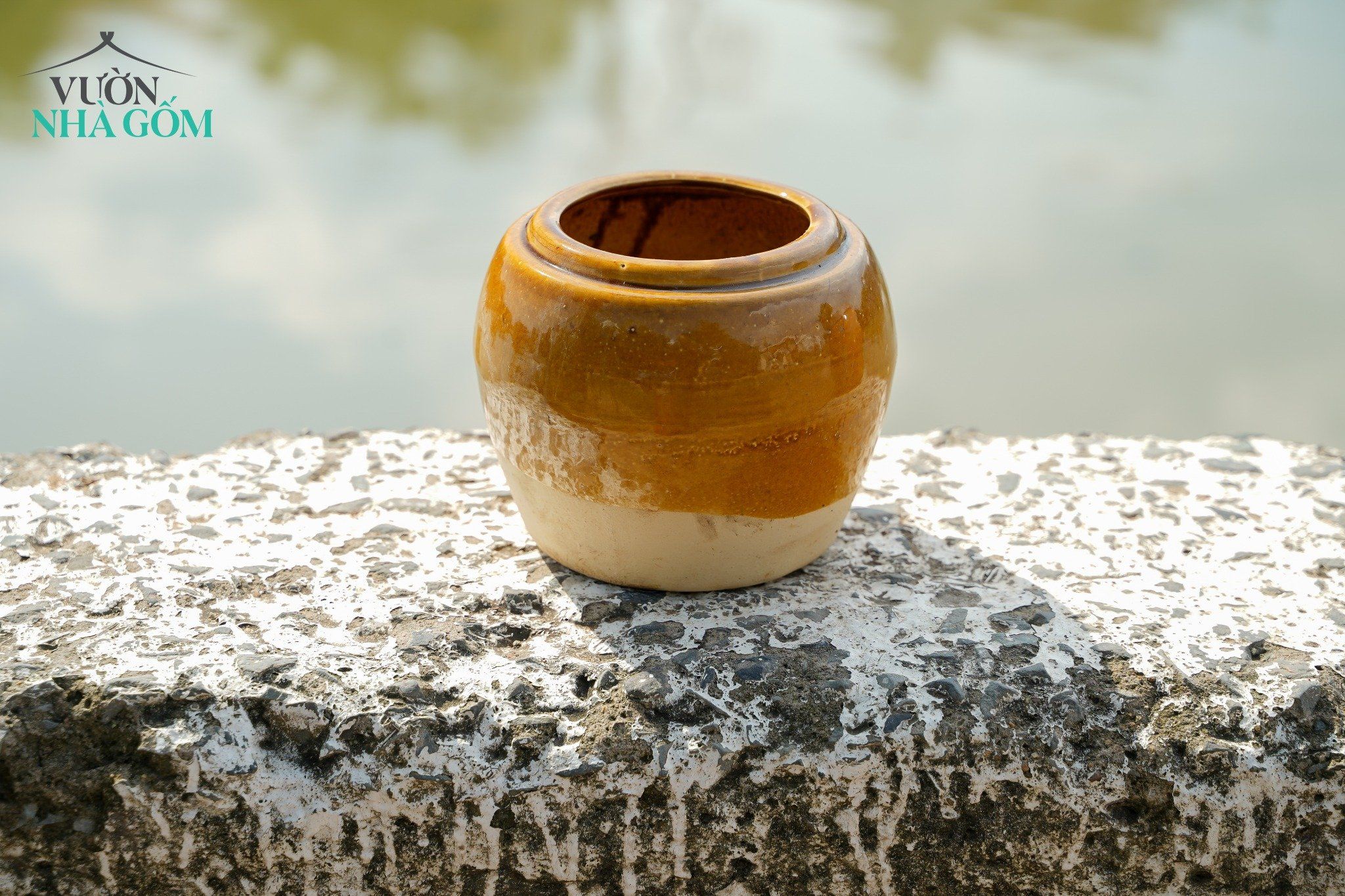 Khạp nước mini, gốm Lái Thiêu Nam Bộ, C14 x R12cm