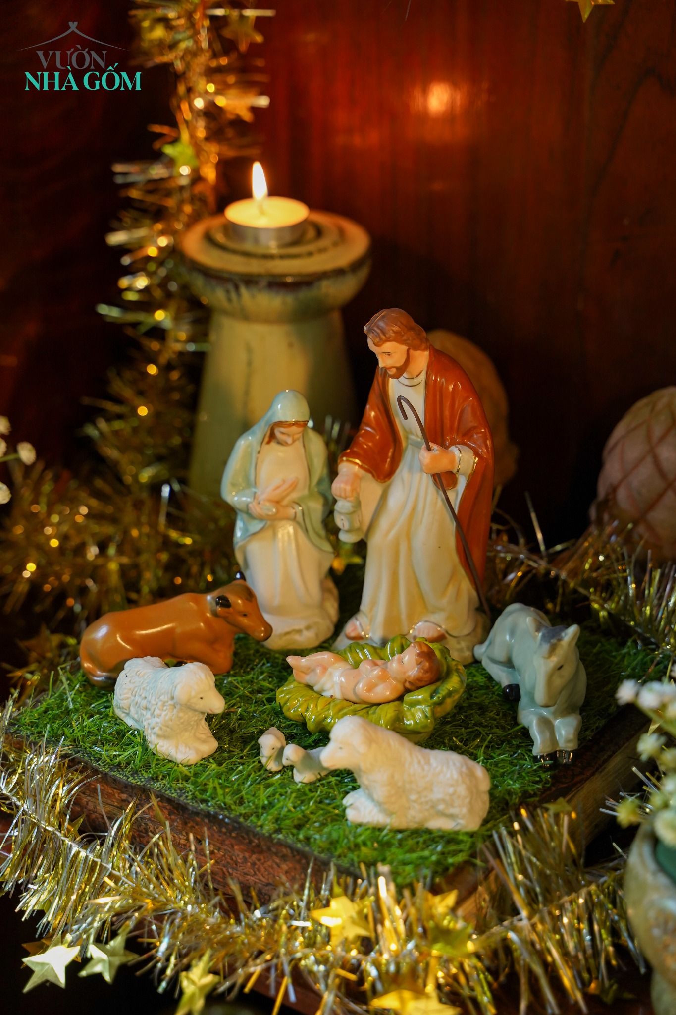  [FREESHIP | ƯU ĐÃI 15%] Bộ Tượng Chúa Giáng Sinh 9 sản phẩm, kích thước nhỏ để bàn, chất liệu sứ 