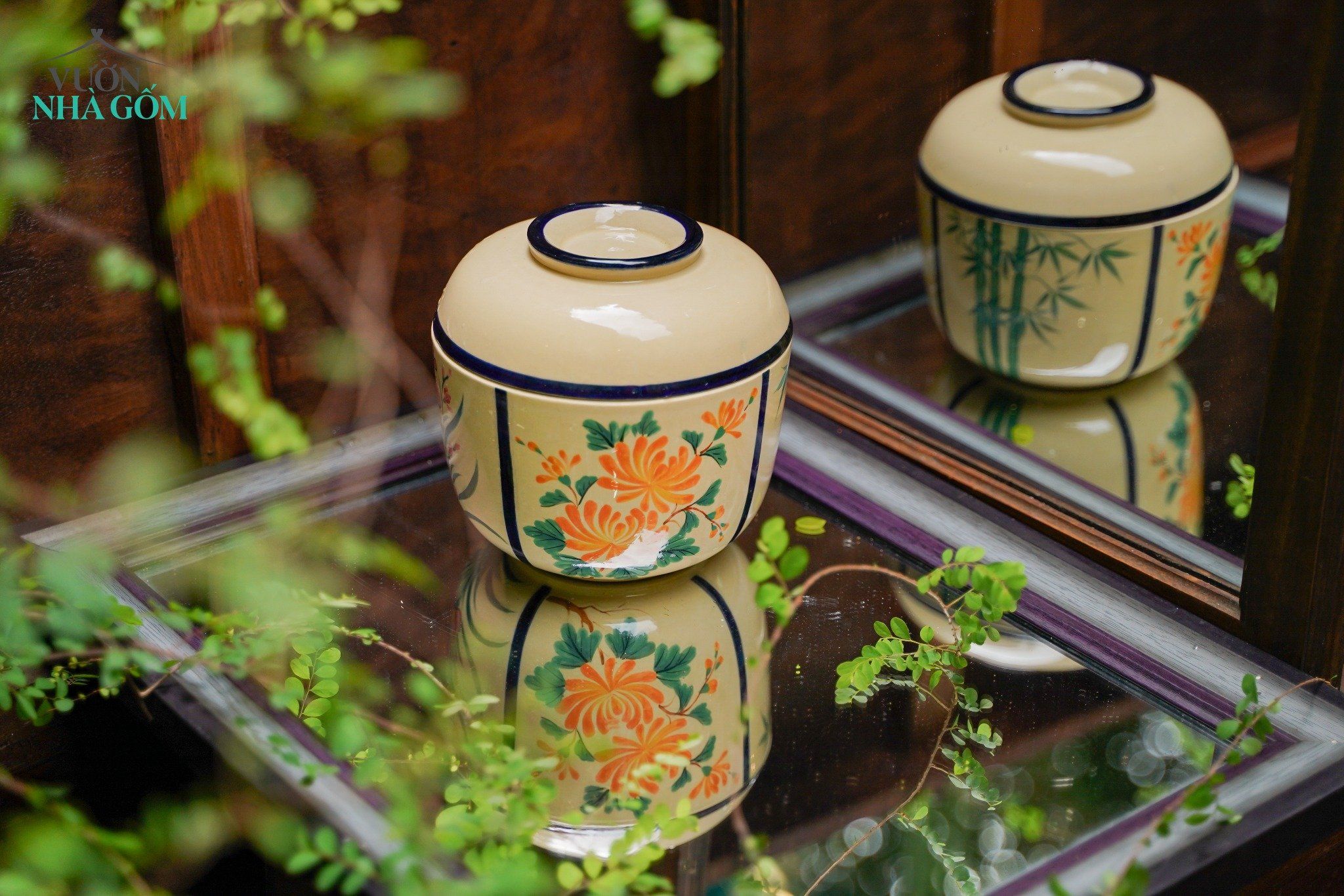 Thố gốm Vẽ tay thủ công, đề tài Tứ Quý, Mai - Lan - Cúc - Trúc, chất liệu gốm an toàn để đựng thực phẩm, Xưởng Thủ Biên