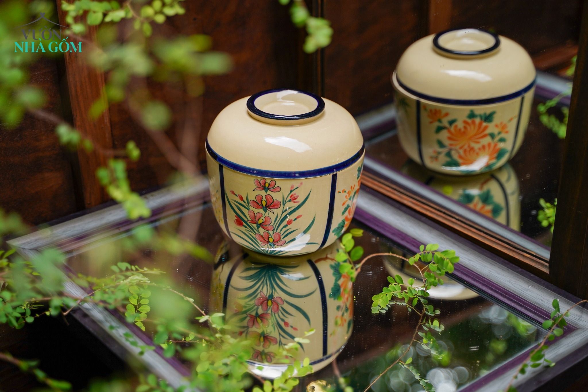 Thố gốm Vẽ tay thủ công, đề tài Tứ Quý, Mai - Lan - Cúc - Trúc, chất liệu gốm an toàn để đựng thực phẩm, Xưởng Thủ Biên