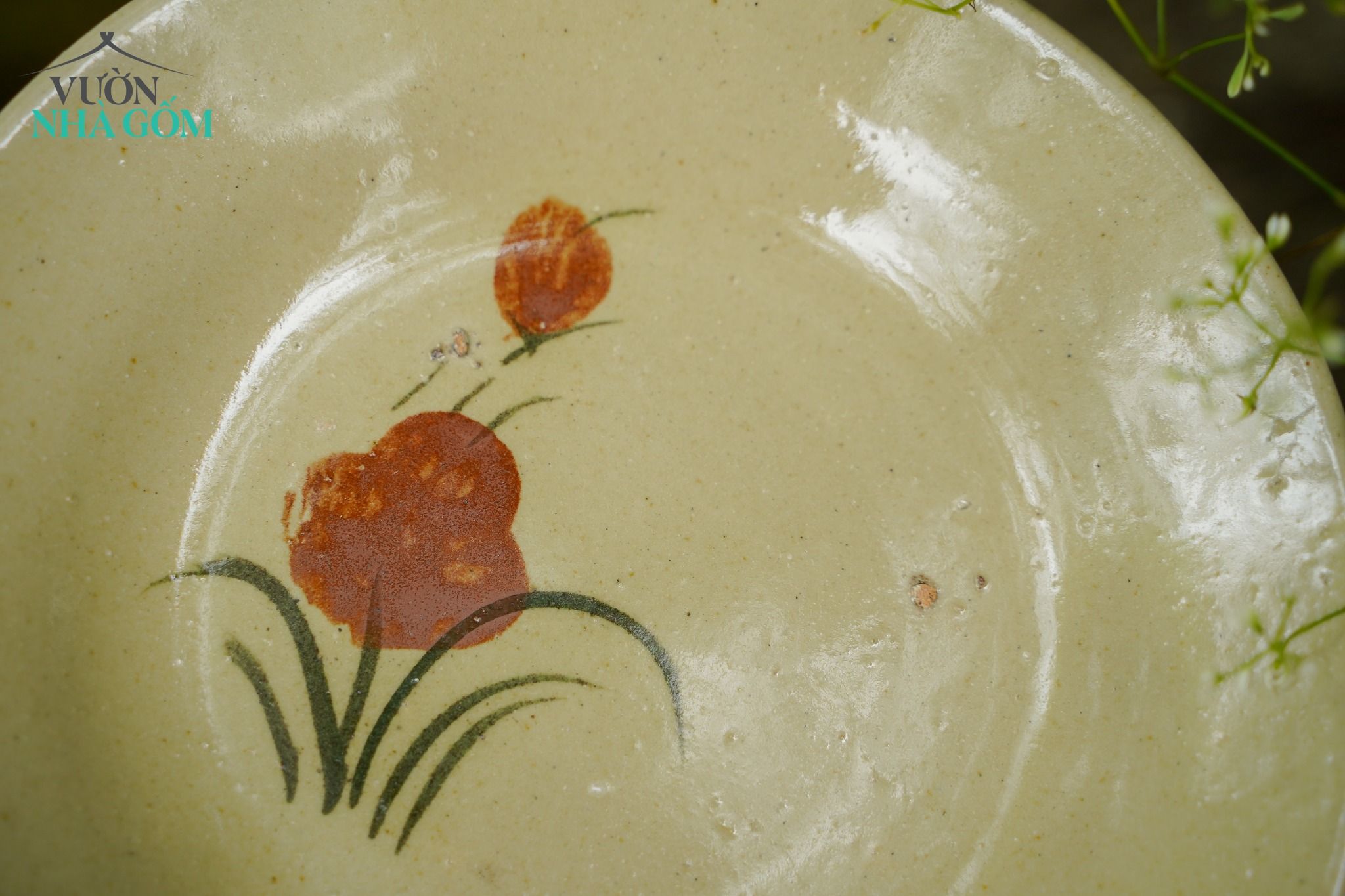 Dĩa hoa nâu nhỏ, chén bát Lái Thiêu, C3xR15 cm