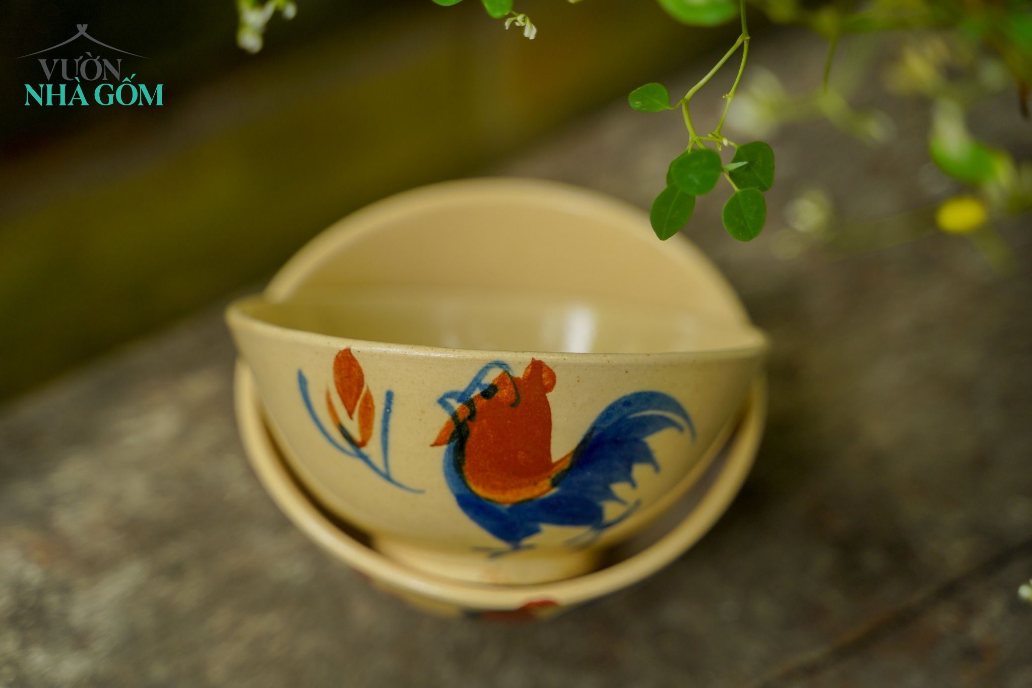 Chén cơm vẽ tay họa tiết con gà, chén bát Lái Thiêu, R12xC5,5cm- SP002546