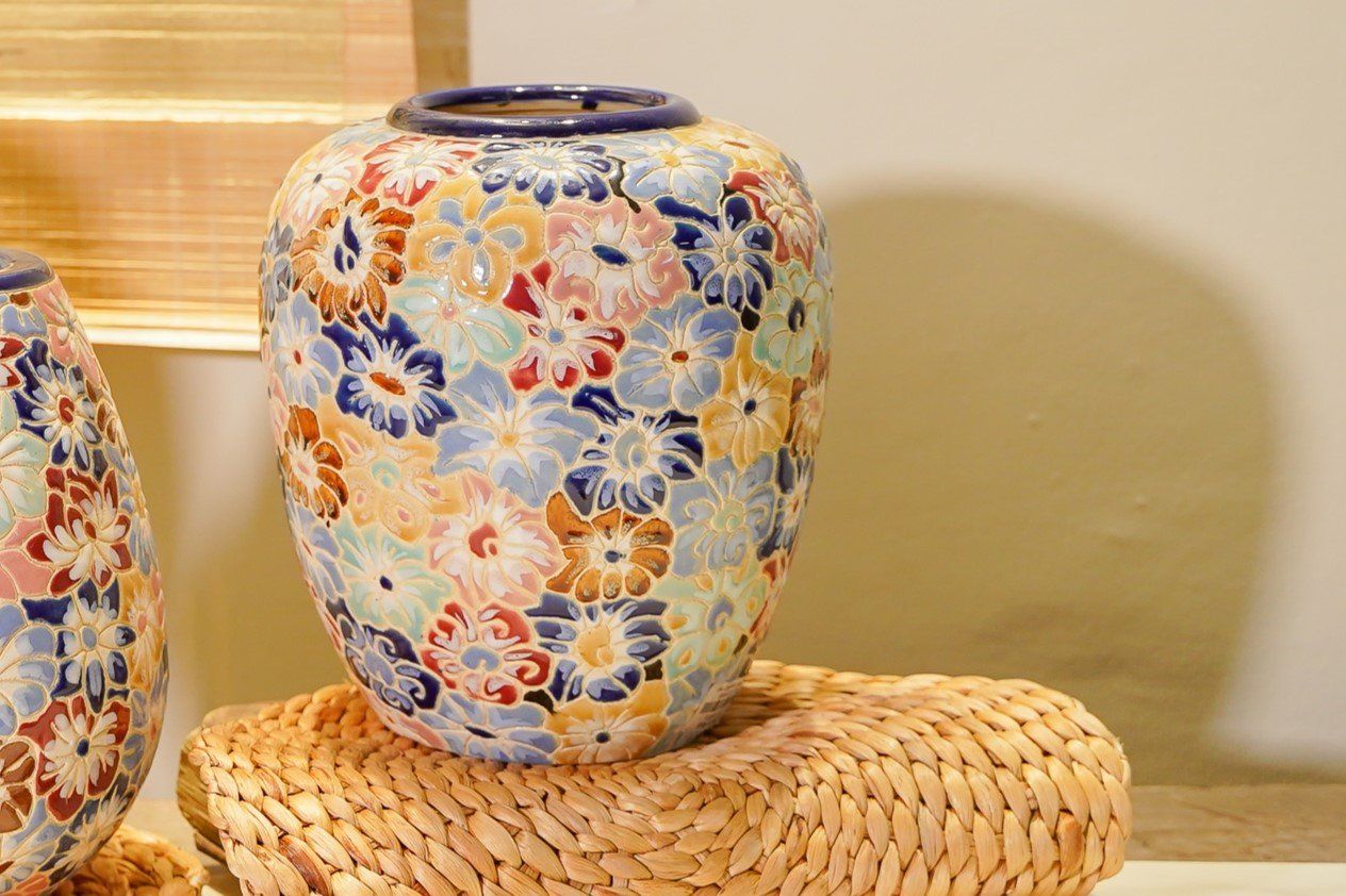 Ché bách hoa nhỏ, gốm thủ công mỹ nghệ Nam bộ, C22 x R20cm