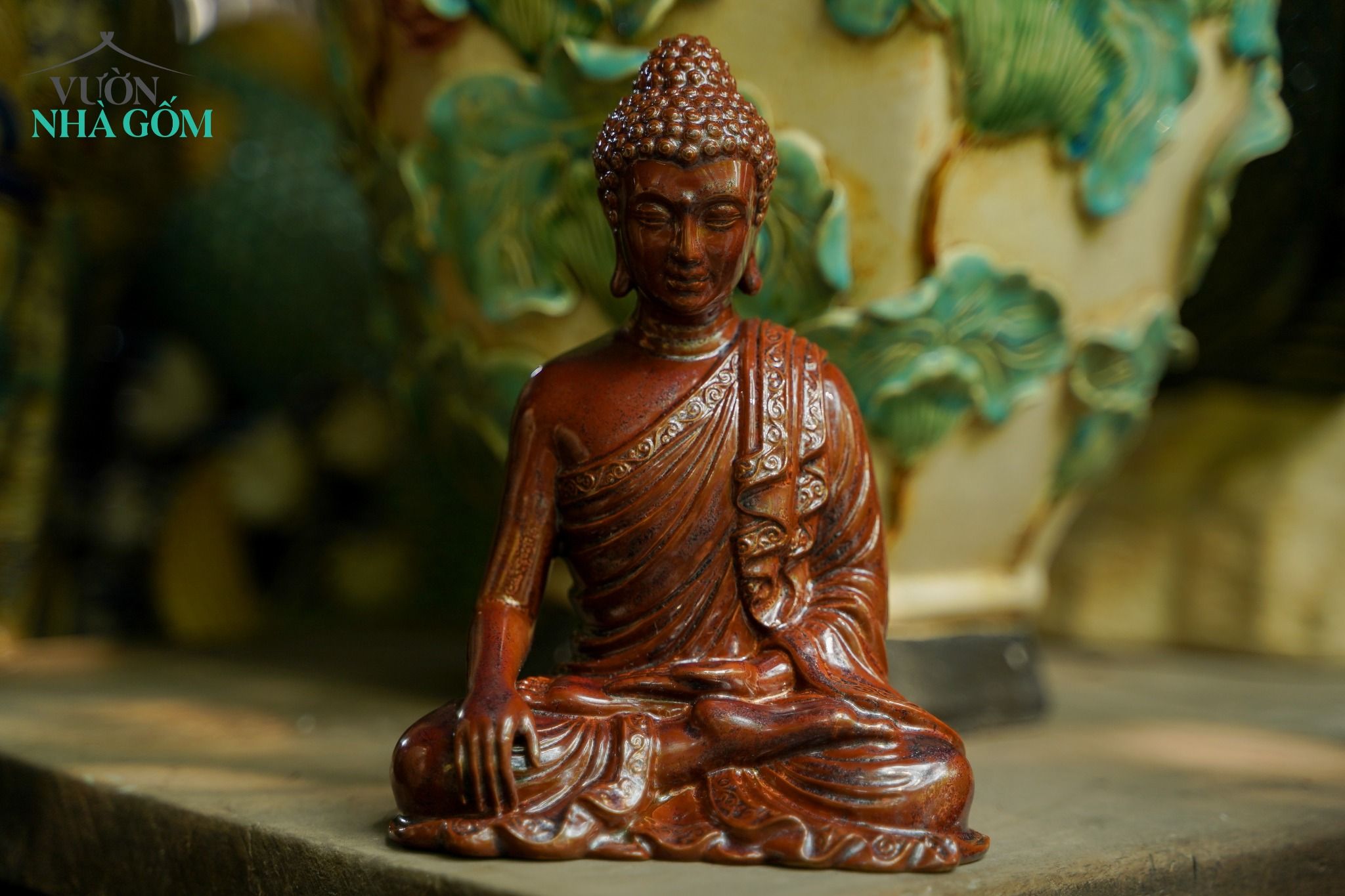 Tượng Phật Thích Ca, xưởng gốm Thủ Biên tạo hình và sáng tác, C19 x R15 cm