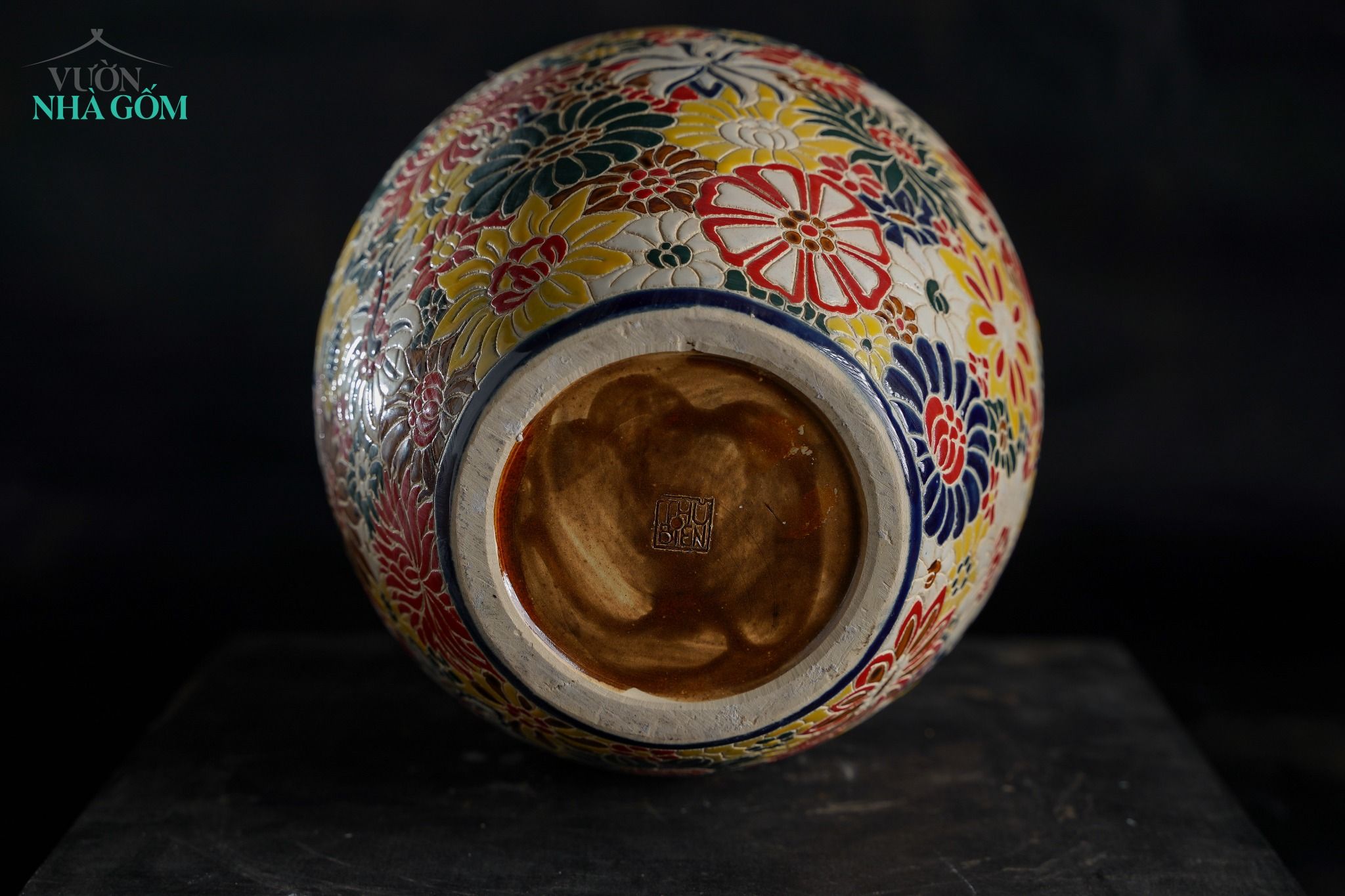  Bình gốm thủ công khắc Bách Hoa rực rỡ, Gốm Thủ Biên, C30 x M10cm 
