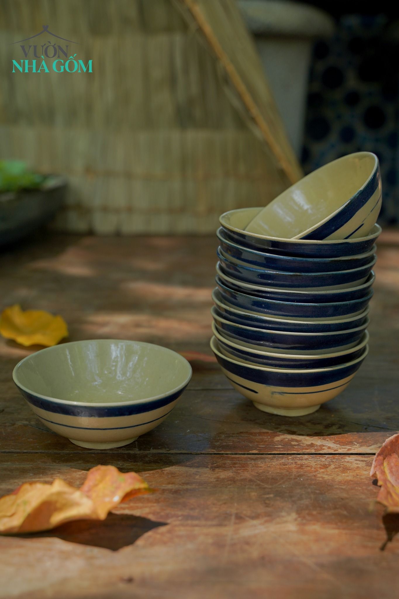 Chén cơm viền xanh, chén bát Lái Thiêu, C5 x R11 cm- 0708c3m032