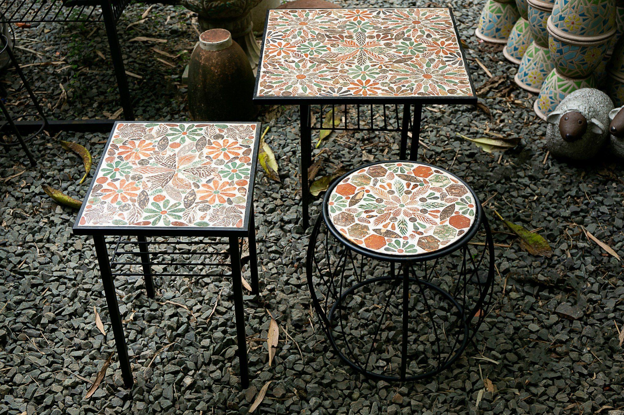 Mosaic cổ điển, đôn gốm vuông, D44xR38xH58 cm